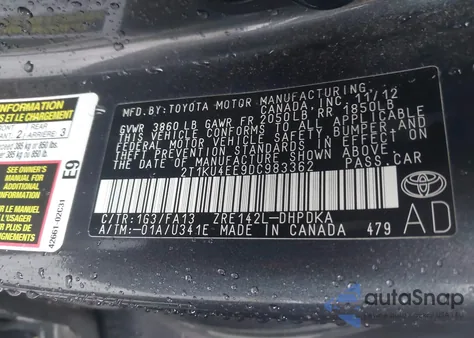 2013 Toyota Matrix L z USA, uszkodzony, nr VIN 2T1KU4EE9DC983362